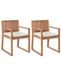 Set of 2 Garden Dining Chairs with Cushions Light Brown Light Beige Certified Acacia Wood Faux Linen Rustic Style Beliani