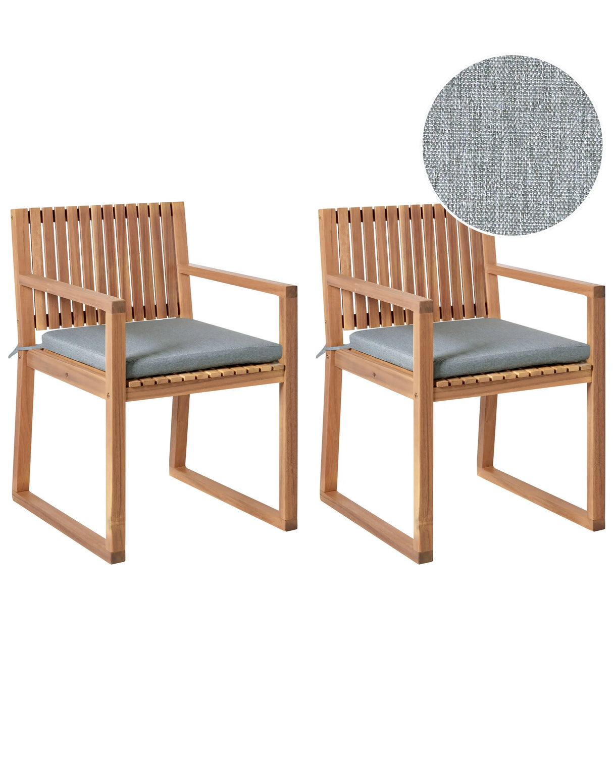 Set of 2 Garden Dining Chairs with Cushions Light Brown Grey Melange Certified Acacia Wood Faux Linen Rustic Style Beliani