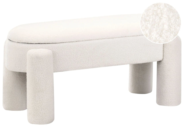 Bedroom Storage Bench Off-White Polyester Boucle Upholstery Modern Design Solid Colour Living Room Furniture Beliani