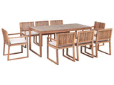 Garden Dining Set Light Brown Certified Acacia Wood Table 8 Chairs with Taupe Cushions Outdoor Rustic Style Beliani