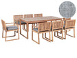 Garden Dining Set Light Brown Certified Acacia Wood Table 8 Chairs with Grey Melange Cushions Outdoor Rustic Style Beliani