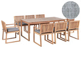 Garden Dining Set Light Brown Certified Acacia Wood Table 8 Chairs with Grey Melange Cushions Outdoor Rustic Style Beliani