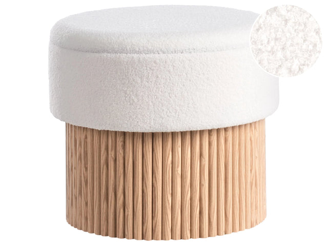 Storage Pouffe Off White Boucle Upholstered Seat Wooden Base Round Footstool Beliani