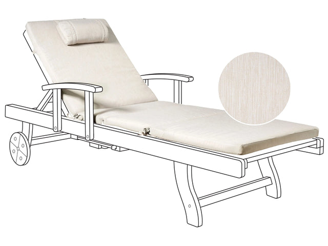 Garden Sun Lounger Cushion Light Beige Linen Polyester Seat Backrest Pad Modern Design Outdoor Pad Beliani