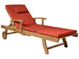 Garden Sun Lounger Acacia Wood with Red Cushion Outdoor Weather Resistant Reclining with Wheels Beliani