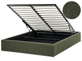 Slatted Bed Frame Dark Green Boucle Upholstered Ottoman Storage 4ft6 EU Double Size Modern Design Beliani