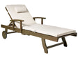 Garden Sun Lounger  Acacia Wood Natural with Light Beige Cushion Adjustable Backrest Inbuilt Castors Rustic Traditional Style Beliani