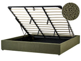 Slatted Bed Frame Dark Green Boucle Upholstered Ottoman Storage 6ft EU Super King Size Modern Design Beliani