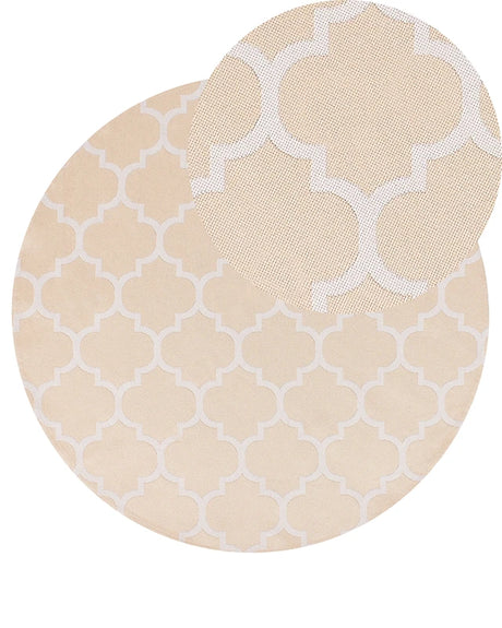 Area Rug Beige and White Synthetic Material 120 cm Indoor Outdoor Round Moroccan Trellis Pattern Modern Balcony Patio Beliani