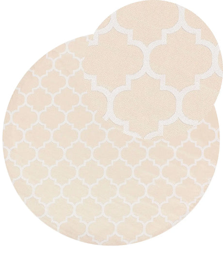 Area Rug Beige and White Synthetic Material 160 cm Indoor Outdoor Round Moroccan Trellis Pattern Modern Balcony Patio Beliani