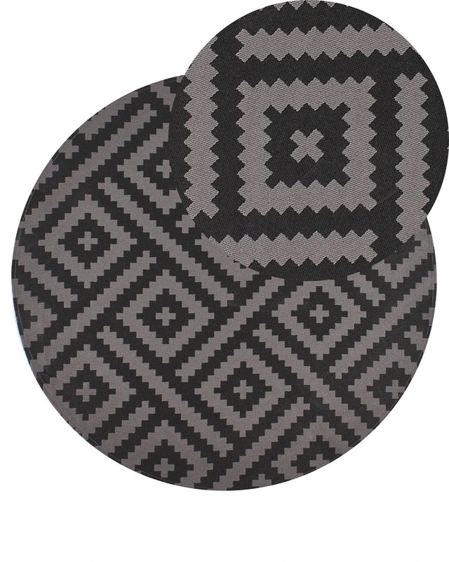 Area Rug Black and Grey Synthetic Material 120 cm Indoor Outdoor Round Geometric Pattern Modern Balcony Patio Beliani