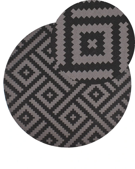 Area Rug Black and Grey Synthetic Material 120 cm Indoor Outdoor Round Geometric Pattern Modern Balcony Patio Beliani