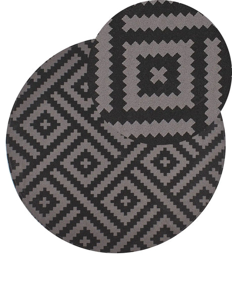Area Rug Black and Grey Synthetic Material 120 cm Indoor Outdoor Round Geometric Pattern Modern Balcony Patio Beliani