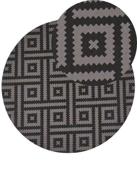Area Rug Black and Grey Synthetic Material 160 cm Indoor Outdoor Round Geometric Pattern Modern Balcony Patio Beliani