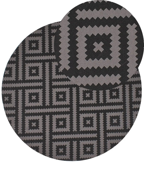 Area Rug Black and Grey Synthetic Material 160 cm Indoor Outdoor Round Geometric Pattern Modern Balcony Patio Beliani