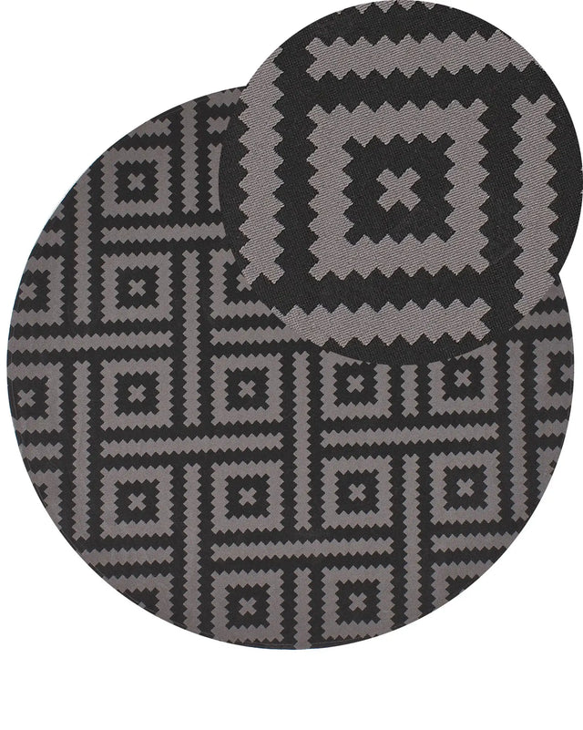Area Rug Black and Grey Synthetic Material 160 cm Indoor Outdoor Round Geometric Pattern Modern Balcony Patio Beliani