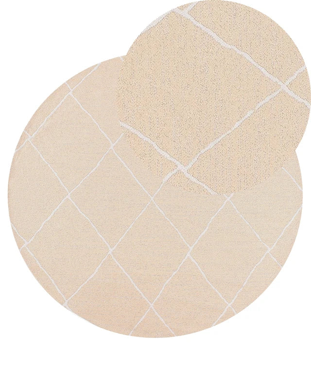 Area Rug Beige Synthetic Material 120 cm Indoor Outdoor Round Geometric Pattern Modern Balcony Patio Beliani