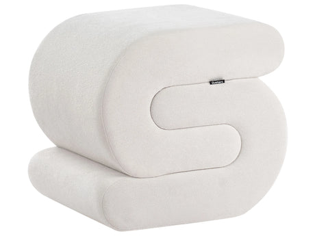Pouffe Off White Chenille Fabric Upholstered S-Shape Living Room Footstool Beliani