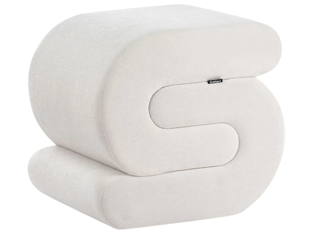 Pouffe Off White Chenille Fabric Upholstered S-Shape Living Room Footstool Beliani