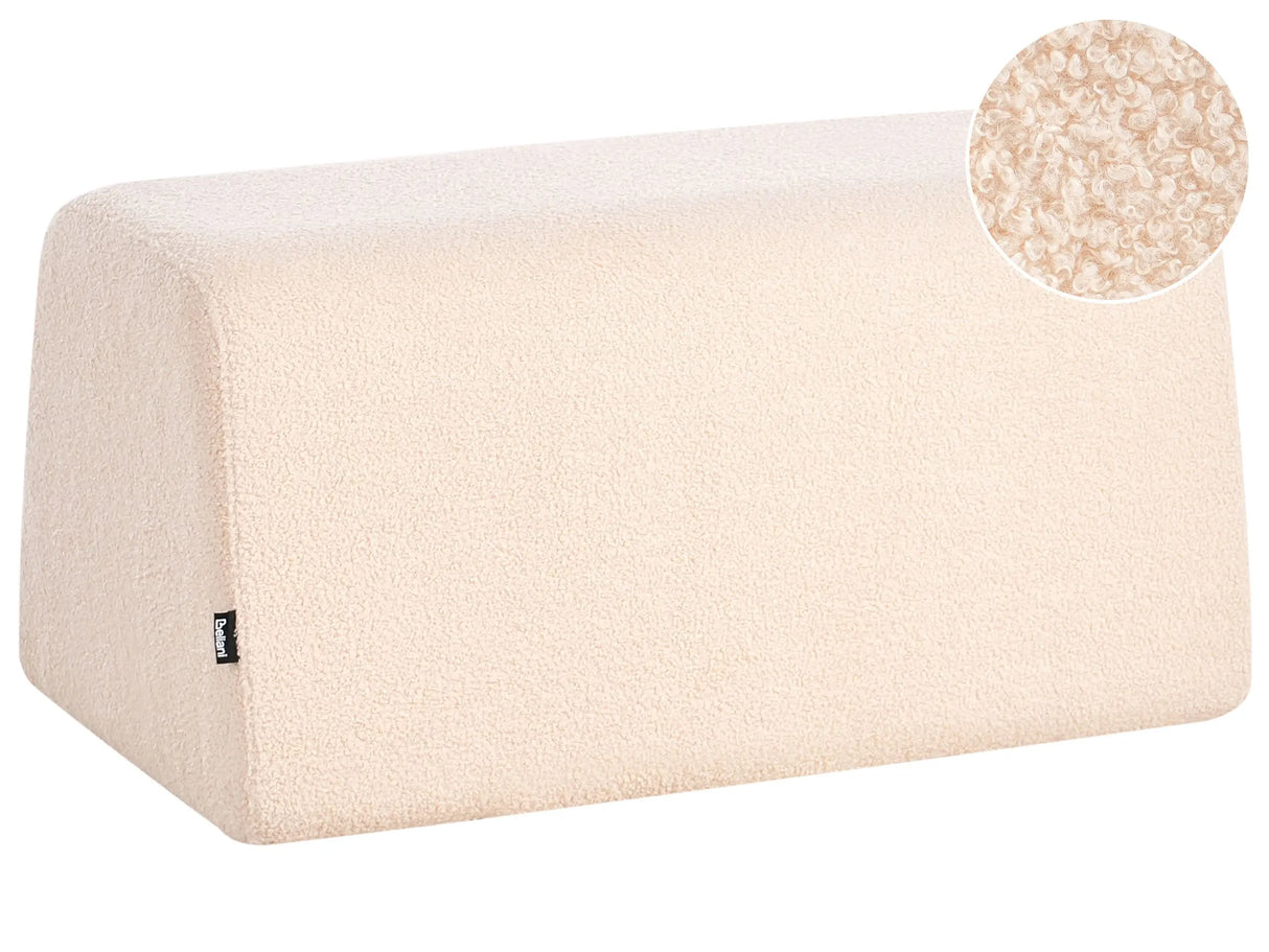 Pouffe Beige Boucle Fabric Upholstered Rectangular Living Room Footstool Beliani