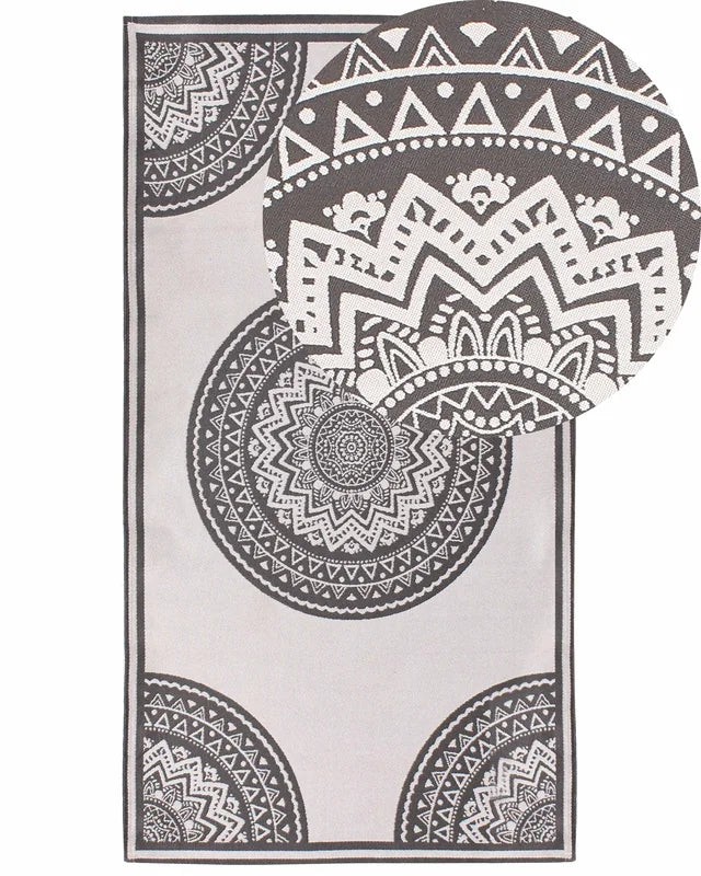Area Rug Grey and Beige Synthetic Material 80 x 150 cm Indoor Outdoor Rectangular Oriental Pattern Modern Balcony Patio Beliani