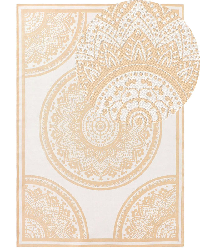 Area Rug Beige Synthetic Material 160 x 230 cm Indoor Outdoor Rectangular Oriental Pattern Modern Balcony Patio Beliani