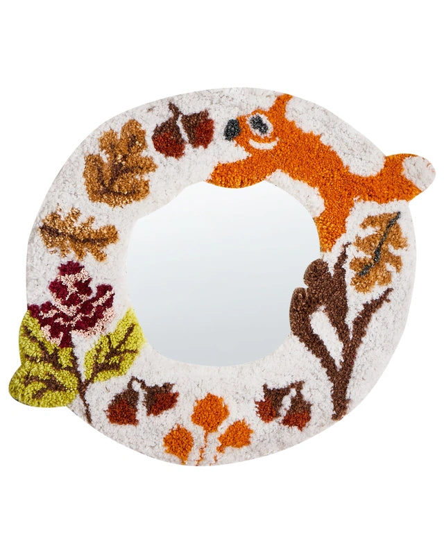 Wall Mirror White Cotton 40 x 51 cm Decorative Oval Shape with Multicolour Animal Pattern Decoration Home Accessories Beliani