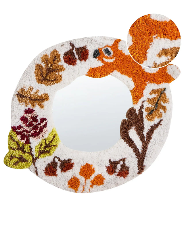 Wall Mirror White Cotton 40 x 51 cm Decorative Oval Shape with Multicolour Animal Pattern Decoration Home Accessories Beliani