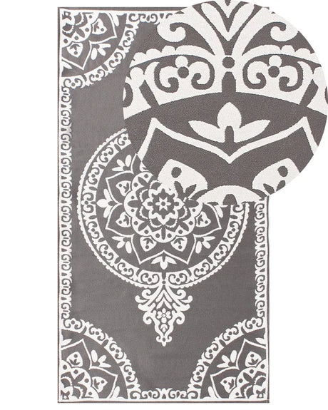 Area Rug Grey Synthetic Material 80 x 150 cm Indoor Outdoor Rectangular Oriental Pattern Modern Balcony Patio Beliani