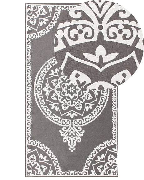 Area Rug Grey Synthetic Material 80 x 150 cm Indoor Outdoor Rectangular Oriental Pattern Modern Balcony Patio Beliani
