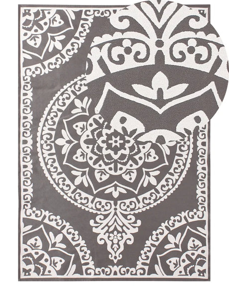 Area Rug Grey Synthetic Material 160 x 230 cm Indoor Outdoor Rectangular Oriental Pattern Modern Balcony Patio Beliani