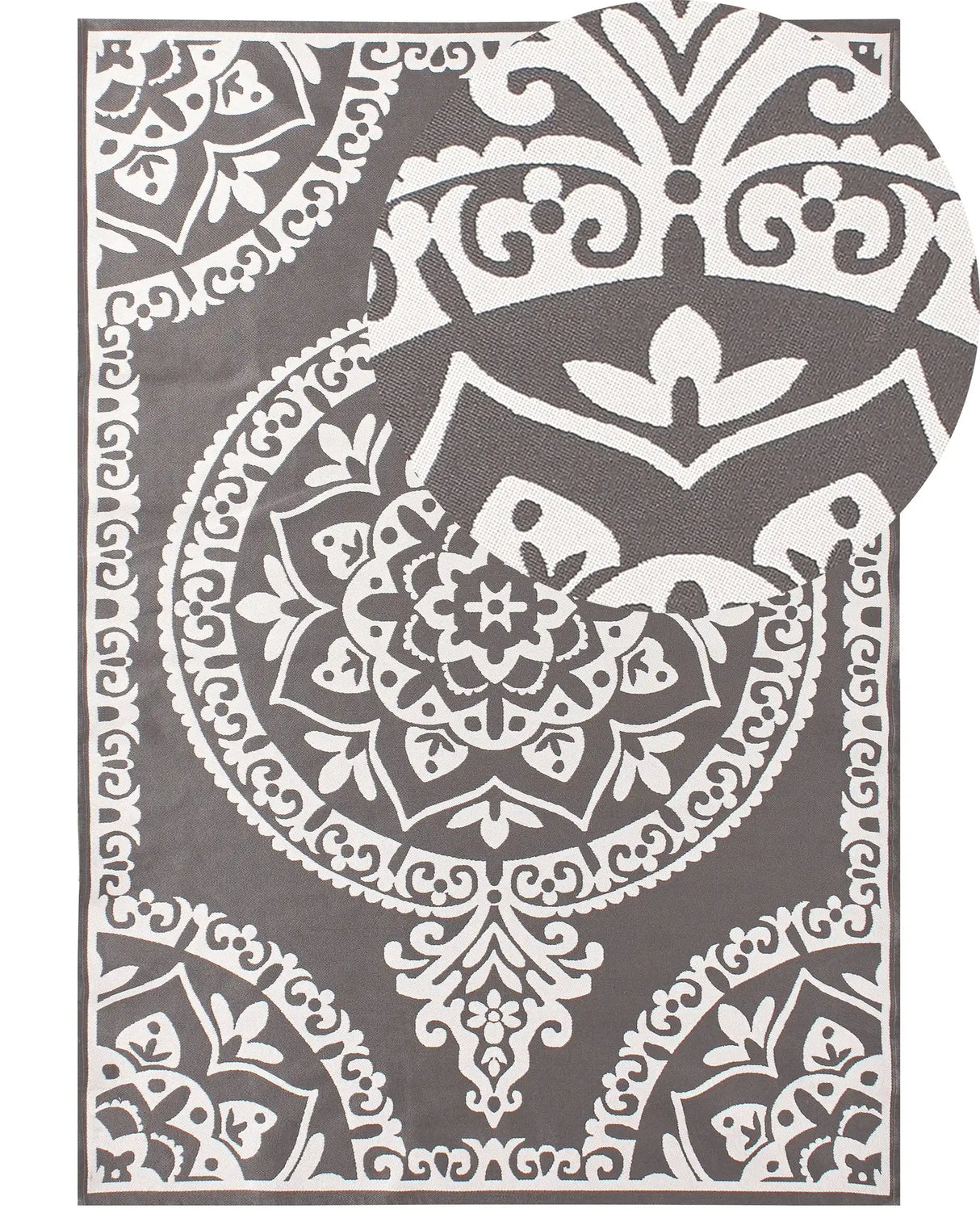 Area Rug Grey Synthetic Material 160 x 230 cm Indoor Outdoor Rectangular Oriental Pattern Modern Balcony Patio Beliani