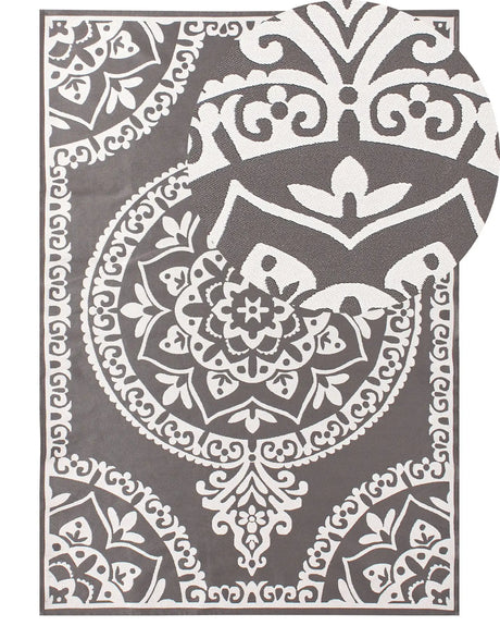 Area Rug Grey Synthetic Material 160 x 230 cm Indoor Outdoor Rectangular Oriental Pattern Modern Balcony Patio Beliani