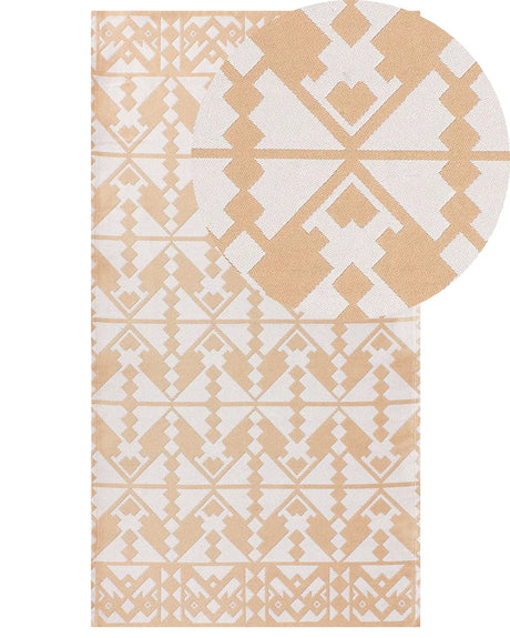 Area Rug Beige Synthetic Material 80 x 150 cm Indoor Outdoor Rectangular Geometric Pattern Modern Balcony Patio Beliani