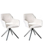 Set of 2 Dining Chairs Off-White Polyester Upholstery Iron Black Legs Modern Style Dining Room Furniture Beliani