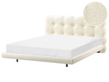 Bed Frame Off-White Boucle Upholstery Tufted Headboard Slatted Base EU King Size 5ft3 Metal Legs Modern Design Beliani