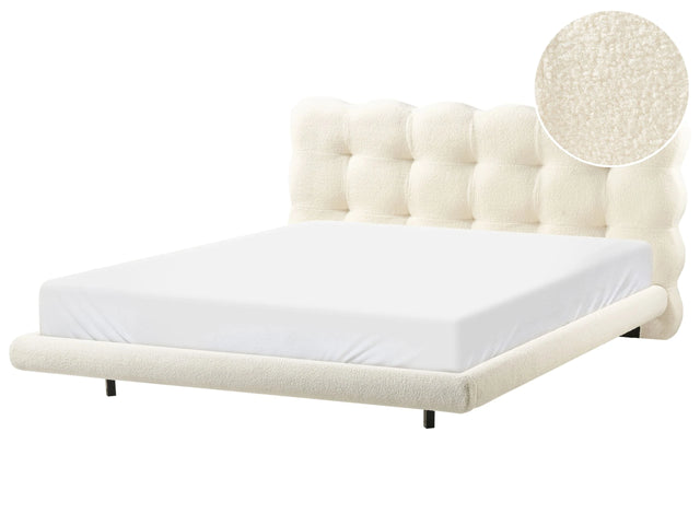 Bed Frame Off-White Boucle Upholstery Tufted Headboard Slatted Base EU King Size 5ft3 Metal Legs Modern Design Beliani