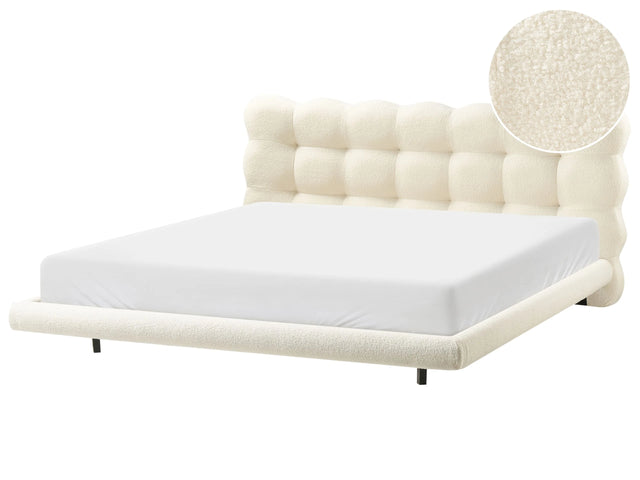 Bed Frame Off-White Boucle Upholstery Tufted Headboard Slatted Base EU Super King Size 6ft Metal Legs Modern Design Beliani