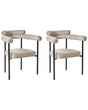 Set of 2 Dining Chairs Beige Polyester Upholstery Iron Black Legs Rounded Backrest Modern Style Dining Room Furniture Beliani