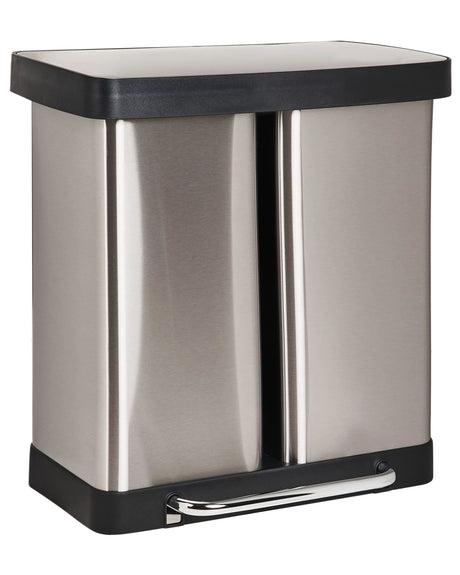 Dual Waste Bin with Pedal and Lid Iron Synthetic Material Silver Modern Kitchen Recyclable Beliani