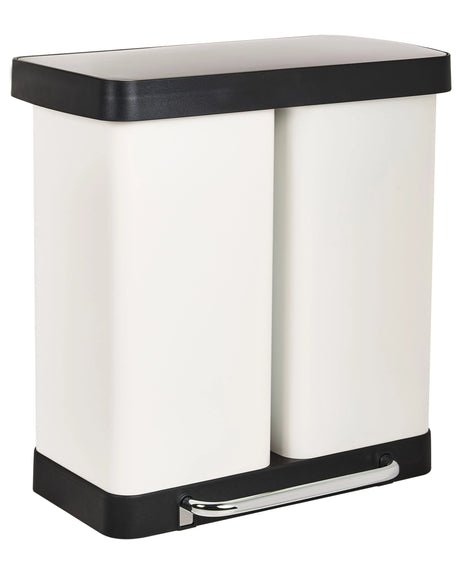 Dual Waste Bin with Pedal and Lid Iron Synthetic Material White  Modern Kitchen Recyclable Beliani