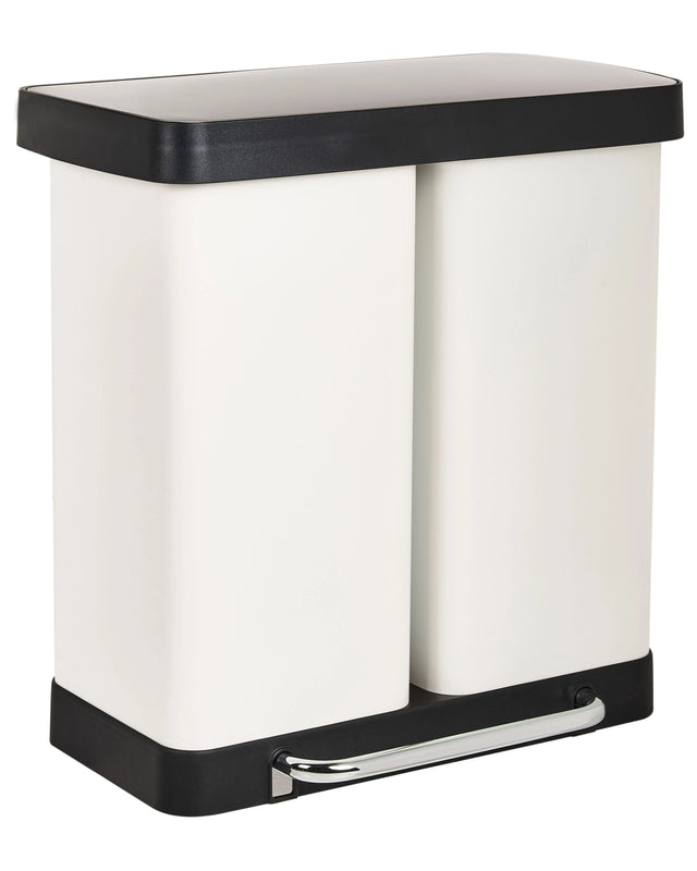 Dual Waste Bin with Pedal and Lid Iron Synthetic Material White  Modern Kitchen Recyclable Beliani