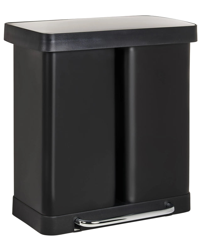 Dual Waste Bin with Pedal and Lid Iron Synthetic Material Black Modern Kitchen Recyclable Beliani
