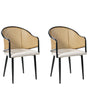 Set of 2 Dining Chairs Black Iron Frame and Legs Polyester Upholstered Seat Rounded Backrest Retro Style Dining Room Furniture Beliani