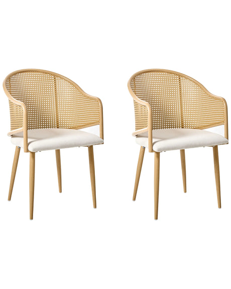 Set of 2 Dining Chairs Light Brown Iron Frame and Legs Polyester  Upholstered Seat Rounded Backrest Retro Style Dining Room Furniture Beliani
