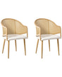 Set of 2 Dining Chairs Light Brown Iron Frame and Legs Polyester  Upholstered Seat Rounded Backrest Retro Style Dining Room Furniture Beliani