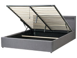 Ottoman Bed Dark Grey Fabric Upholstery LED Multicolour Illuminated Headboard Slatted Base 5ft3 EU King Size Beliani