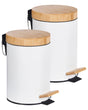Set of 2 Waste Bins with Pedal and Lid White Iron Synthetic Material   Bamboo Wood Modern Kitchen Recyclable Beliani