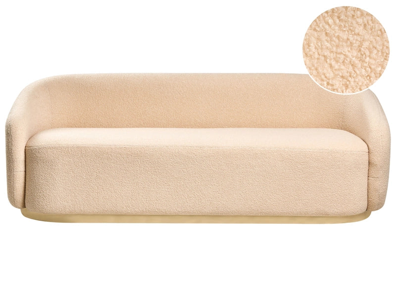 2 Seater Sofa Beige Boucle Boucle Fabric Upholstery Loveseat Couch Minimalistic Living Room Furniture Beliani