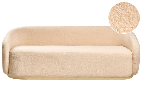 2 Seater Sofa Beige Boucle Boucle Fabric Upholstery Loveseat Couch Minimalistic Living Room Furniture Beliani